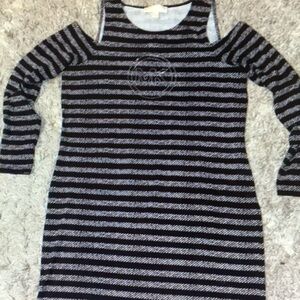 Striped Black and Gray Cold Shoulder Dress